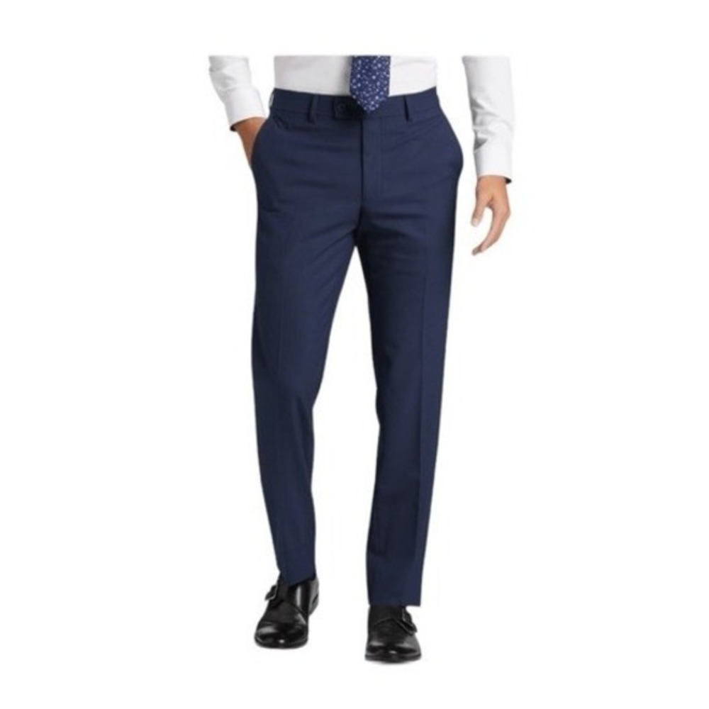 Egara Extreme Slim Fit Trousers Dress Pants Navy Blue Knit Smooth Front 32 Short
